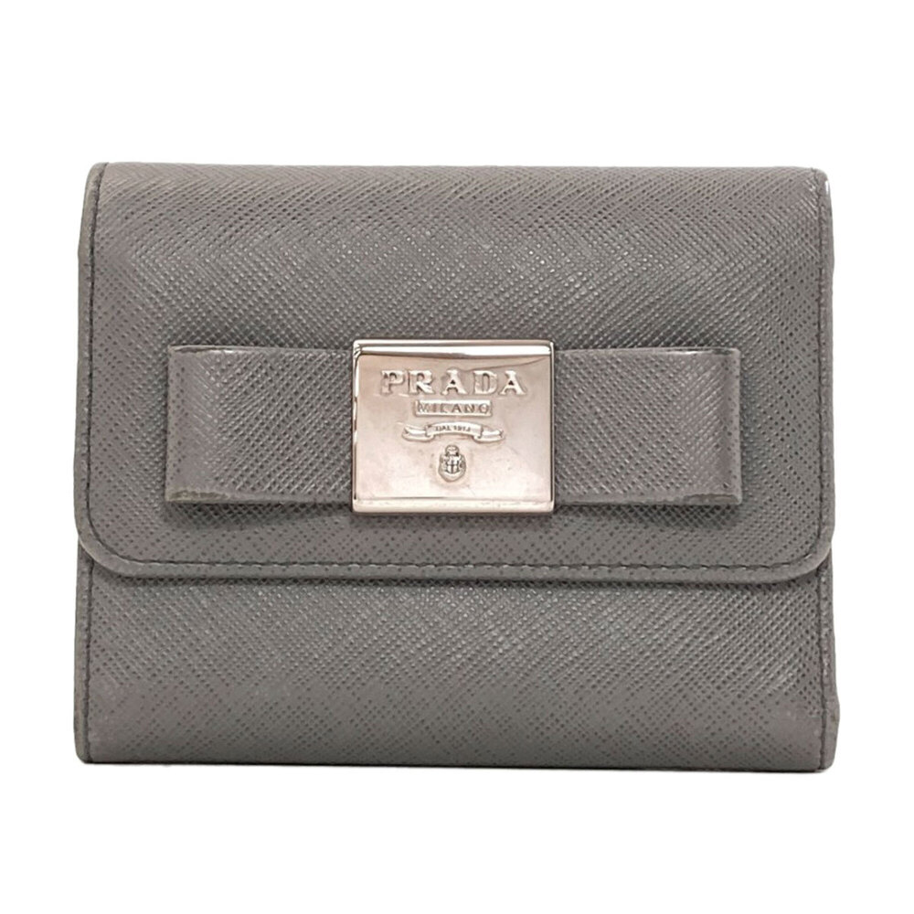 Prada Logo Tri-fold Wallet Saffiano Leather Women's PRADA